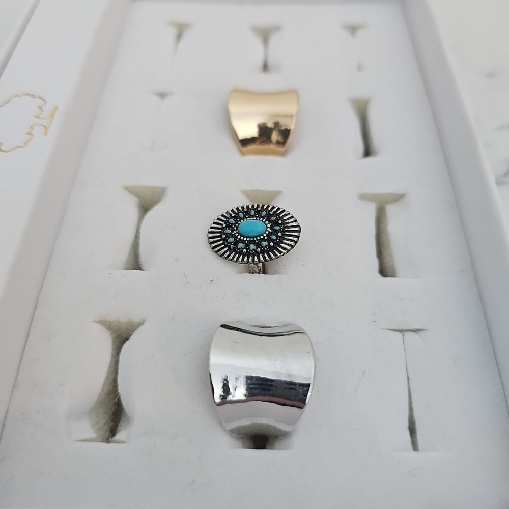 3 Pcs Adjustable Fashion Rings Gold Silver Blue Country Southern Girl - Picture 4 of 8